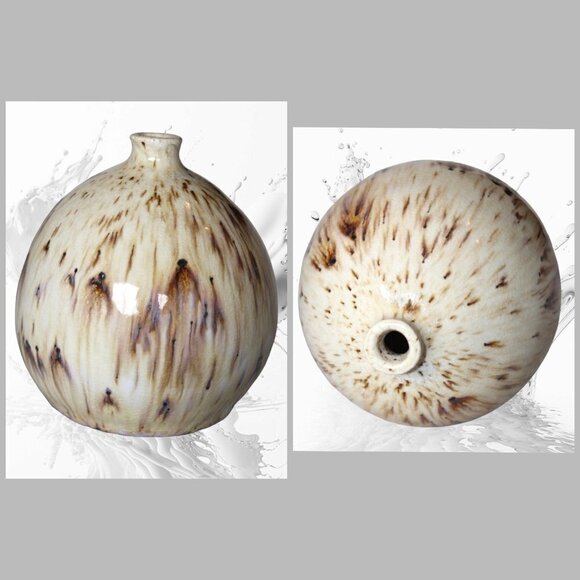 Art Pottery Ceramic Small Bottle Brown Crystalline Glaze chocolate dripping - Picture 1 of 9